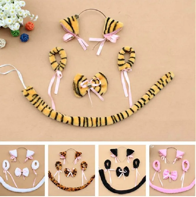 Косплей Плюшевые черные уши кошачьи головная повязка галстук бабочка браслет с