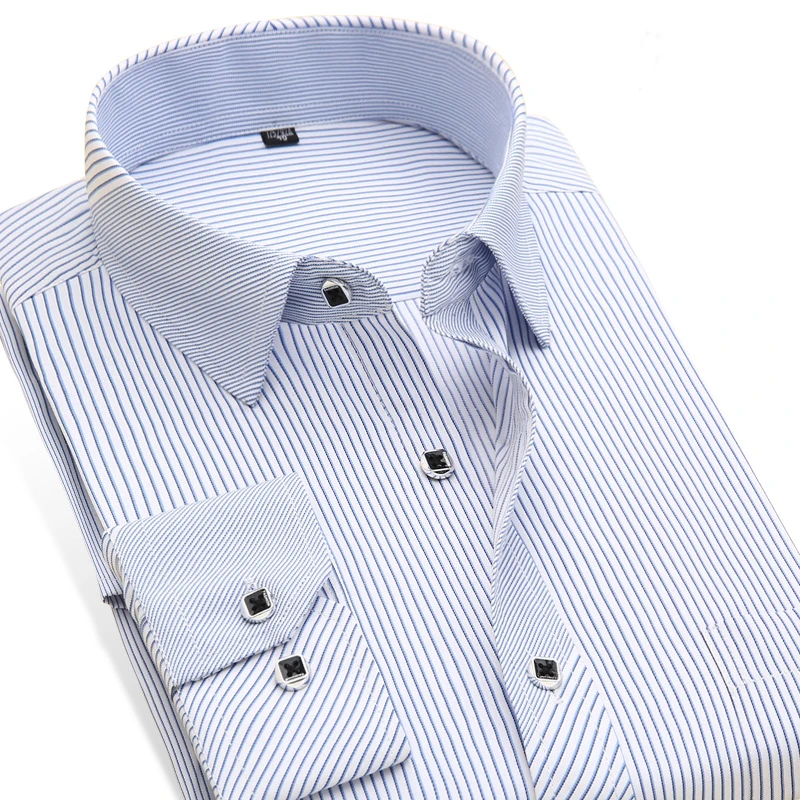Men's Formal Business Shirts Long Sleeve Striped Dress Office/Work Wear Clothes Patchwork Casual | Мужская одежда