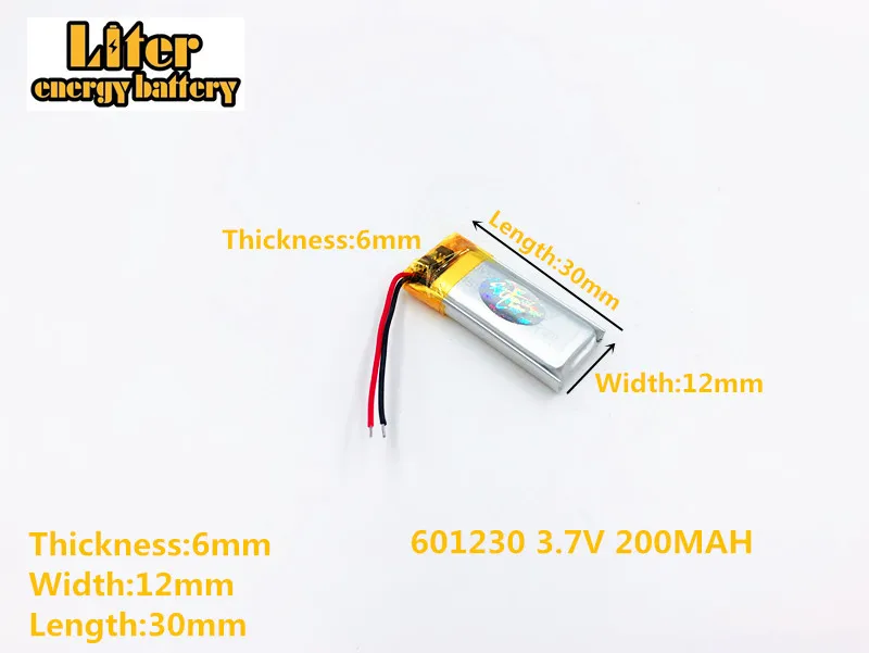 Литровая батарея 3 7 V 200mAh 601230 вилка литиевая полимерная аккумуляторная для MP3 MP4