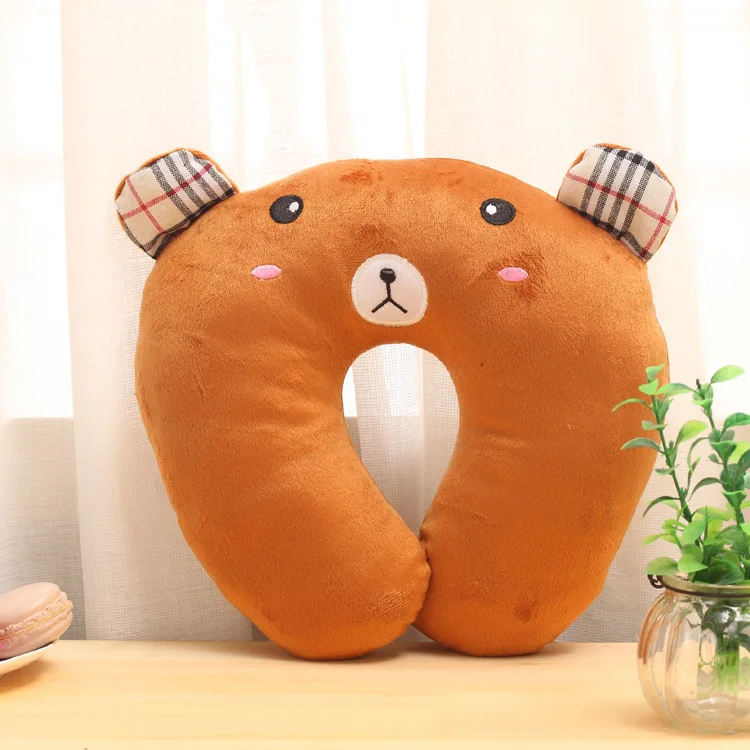 Brown bear 1 шт. Мультяшные принты подушки с узором u-образная подушка для шеи Подушка с рисунком Автомобиля защита шеи PP хлопковые подушки дорожная подушка для шеи - Цвет: Brown bear
