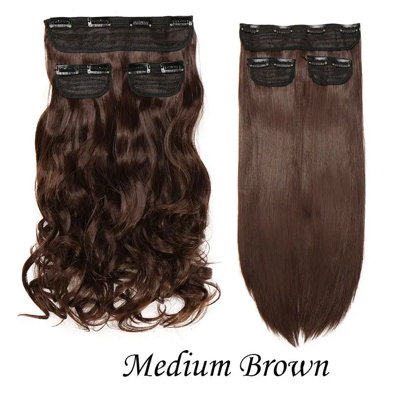 medium brown s-noilite 3pc/Set 190G Long Synthetic Hair Clip In Hair Extension Heat Resistant Hairpiece Natural Straight Wavy Curly Fake Hair - Цвет: medium brown