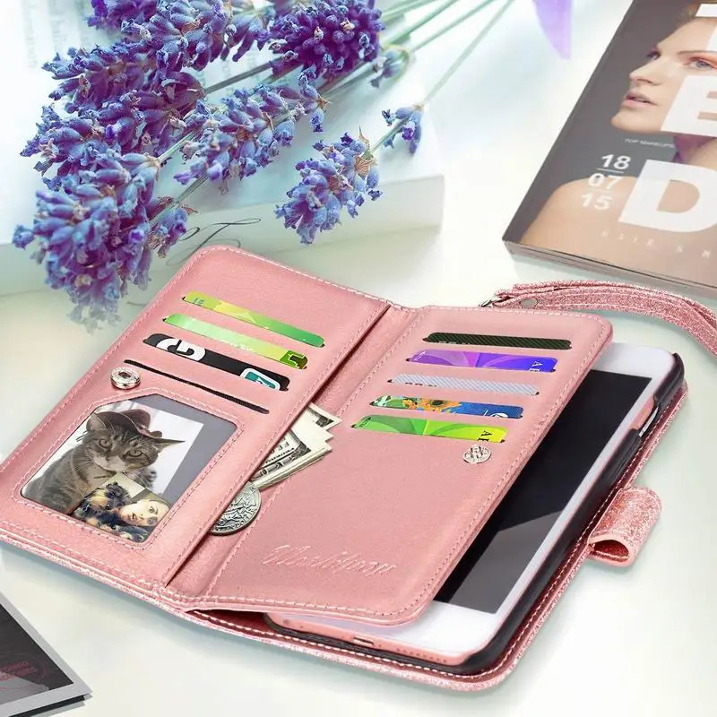 Стильный блестящий Магнитный флип чехол из искусственной кожи WalletCase для iPhone 6/6s