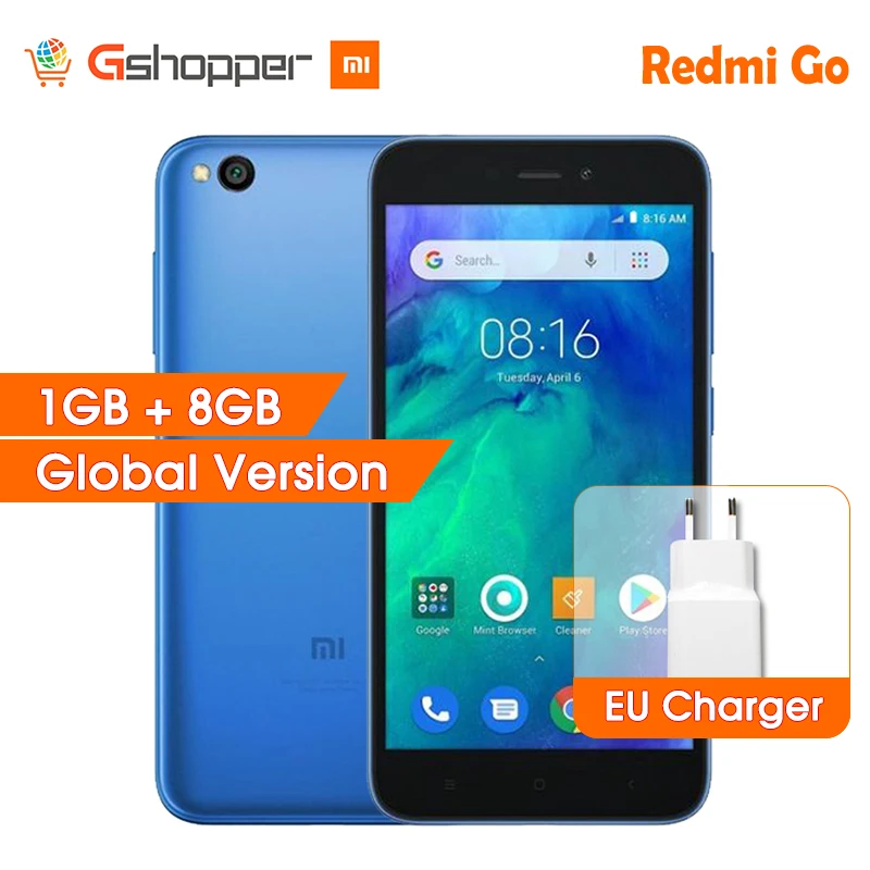 Смартфон Xiaomi Redmi GO с глобальной версией 1 ГБ ОЗУ 8 Гб ПЗУ четырехъядерный процессор