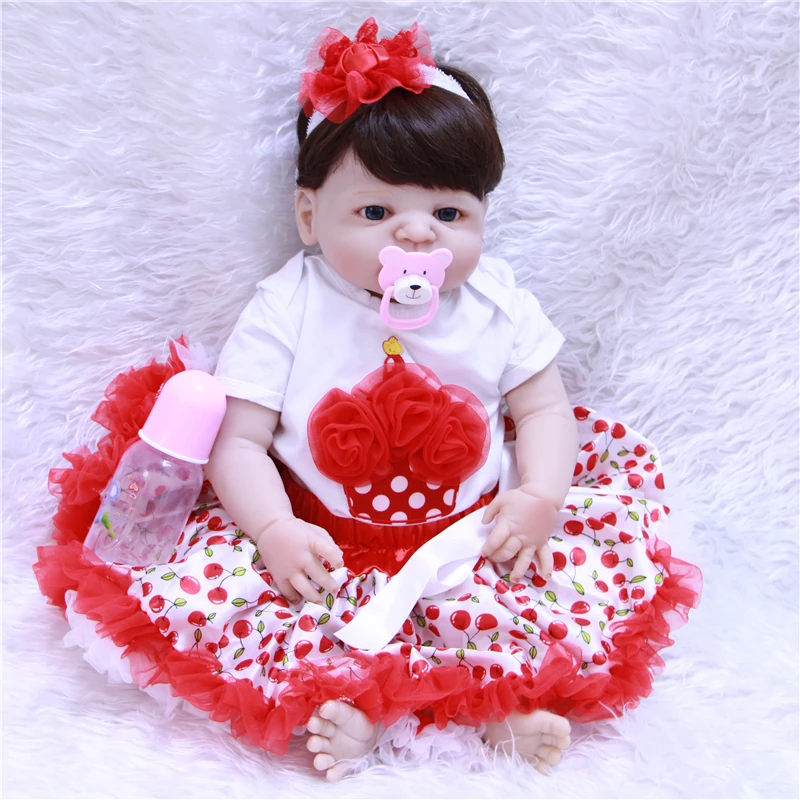 Милая силиконовая кукла reborn babies toys 22 &quot55 см голубые/коричневые глаза куклы