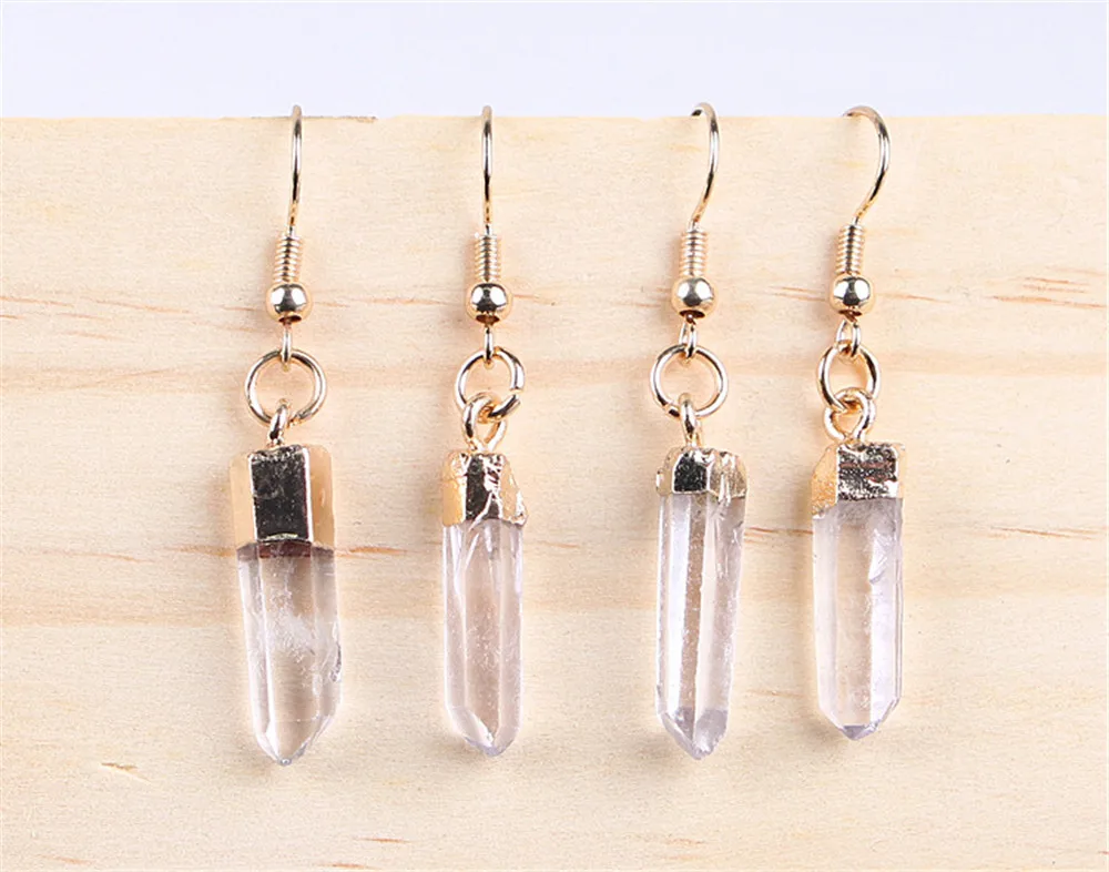 1 Pair Natural Gold Plated Selenite Crystal Blade Earrings Fashion Elongated White Wand |