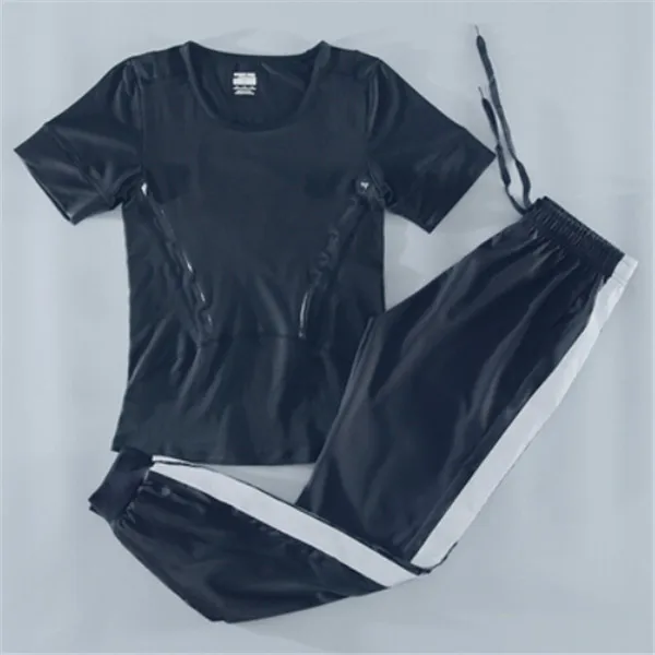 2 piece set j Летний женский спортивный комплект из 4 предметов для бега, быстросохнущая футболка+ бюстгальтер+ сетчатые шорты+ штаны, костюм для фитнеса, спортзала, йоги, одежда для тренировок - Цвет: 2 piece set j