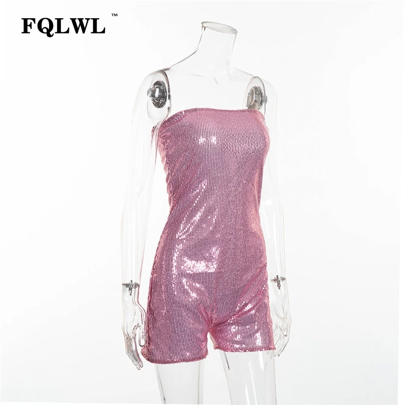 FQLWL Sequin сексуальный комбинезон женские шорты без бретелек без спинки Облегающий комбинезон женский игровой костюм осенний клубный женский комбинезон Комбинезоны