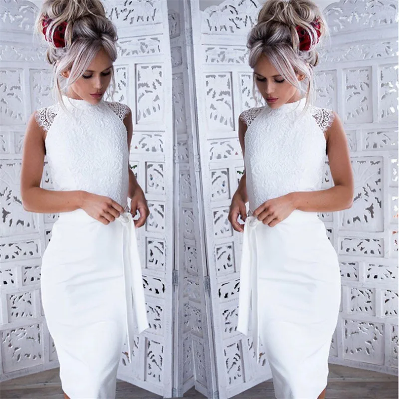 Elegant embroidery lace women dress Hollow out sashes ruffle white summer Slim sexy party lady vestidos 2019 | Женская одежда