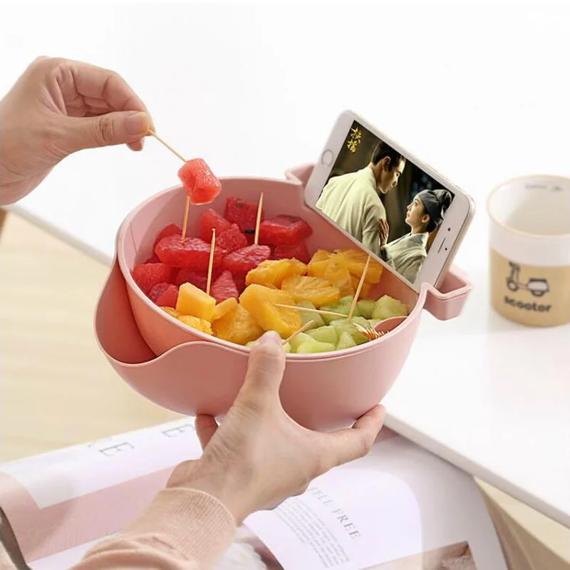 Creative double-layer removable fruit bowl plastic melon fruit drain tray lazy round snacks dried fruit plate mx12301551