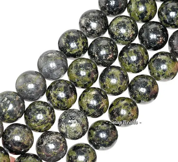 

12mm Iron Pyrite With Intrusion Gemstone Green Black Round 12mm Loose Beads 7 inch Half Strand (90146449-164)