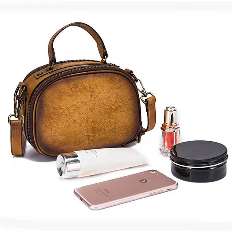 Женская круглая сумка из натуральной кожи с ручками сверху дамская сумочка тоут