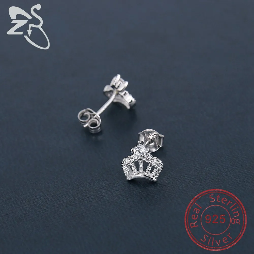 Женские серьги-гвоздики из стерлингового серебра 925 пробы с короной ZS Princess |