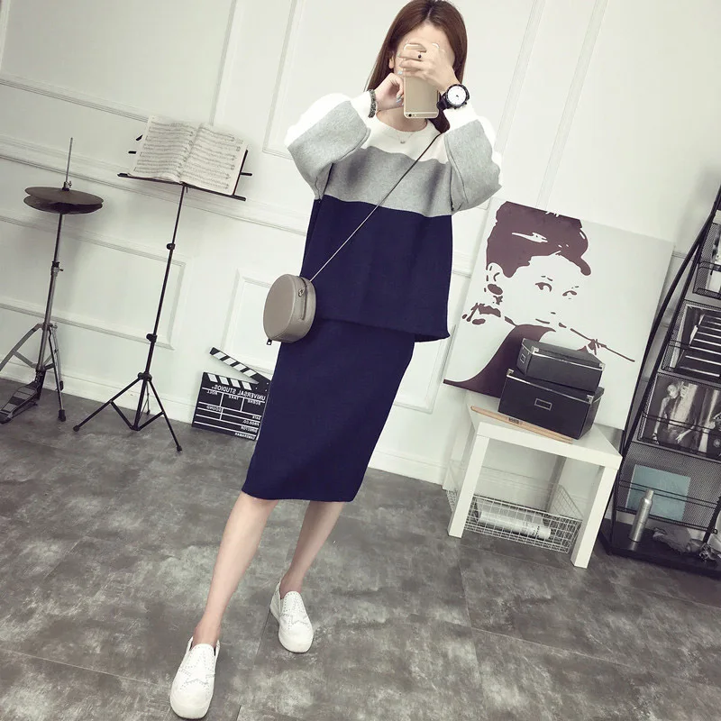 Женский сексуальный осенний вязаный Топ и мини платье комплект из 2 предметов