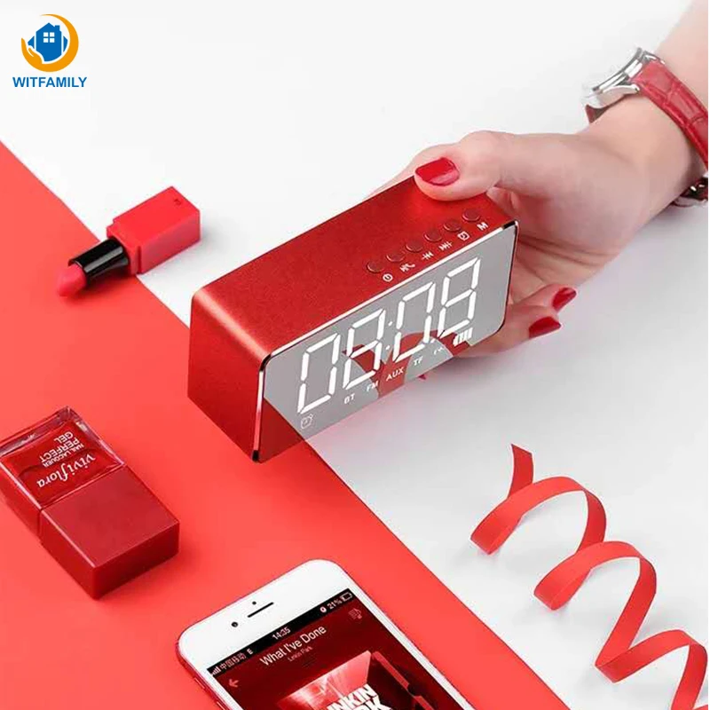 Красный Bluetooth динамик беспроводной будильник мобильный компьютер мини цифровой светодиодный настольные часы сверхмощный сабвуфер светодиодный свет маленький стерео - Цвет: Красный