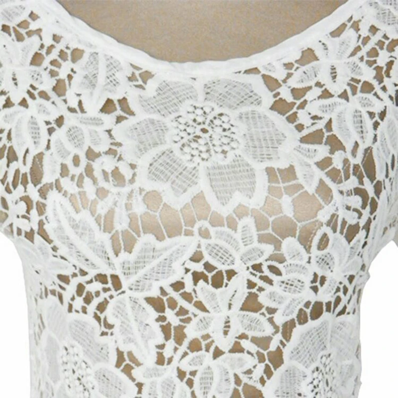 HEE GRAND/Для женщин 2018 новый летний белый кружевная блузка Рубашки Сексуальная
