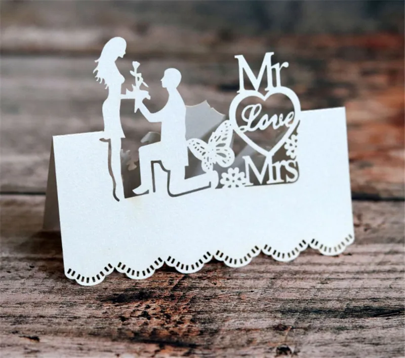 100 шт. настольные открытки Mr Mrs для свадьбы помолвки визитки сиденья лазерной