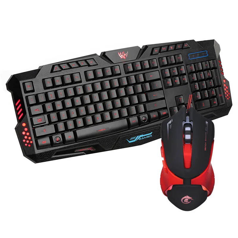 Светодиодный Подсветка Gaming Keyboard USB Проводная клавиатура Мышь комбо полная ключ
