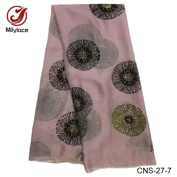 Milylace красивый Флора натуральный шелк шифон кружевной ткани 5 ярдов с