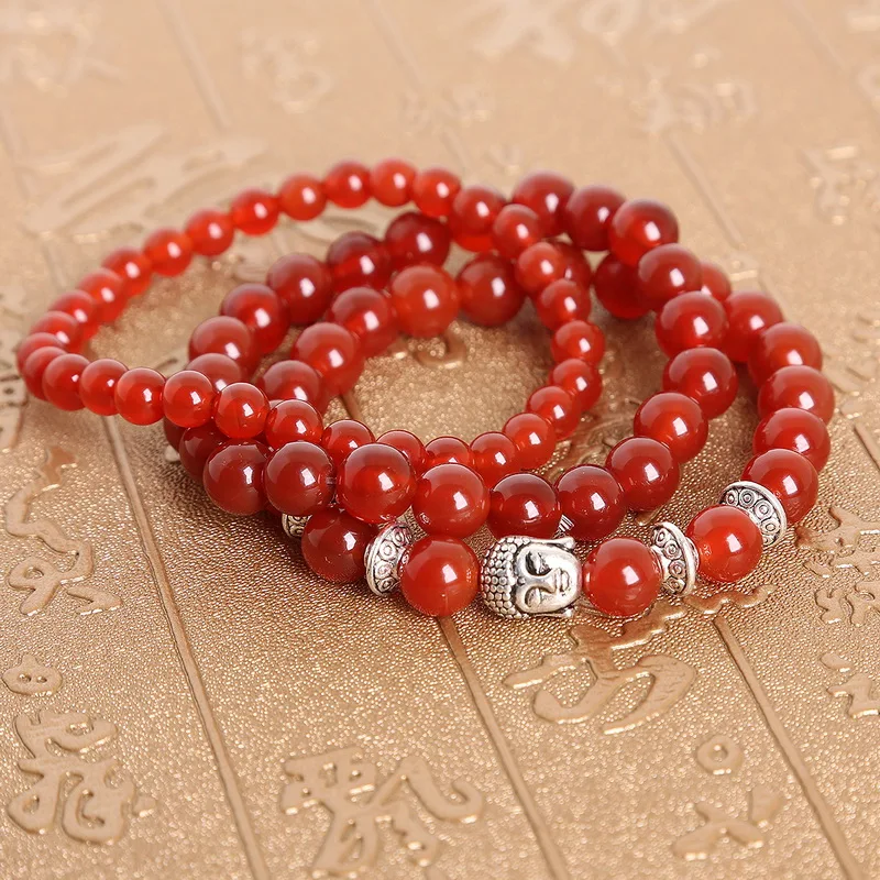 3 шт. Набор браслетов длина 19 см натуральный красный камень сердолик подвеска в