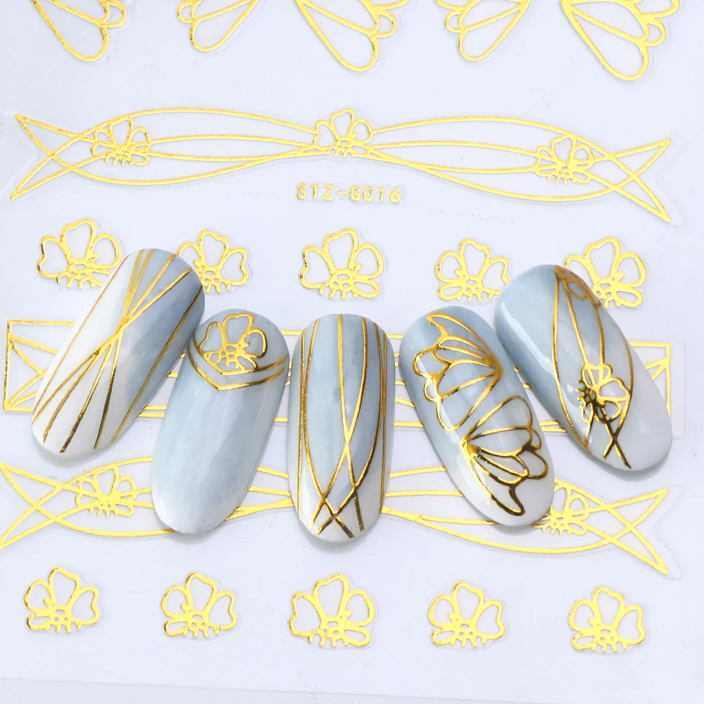 Волнистые линии Стикеры 3D на ногти Nail Art полосы металлический провод слайдер декор для ногтей наклейка золото серебро полосы Стикеры Клей LASTZG14-20