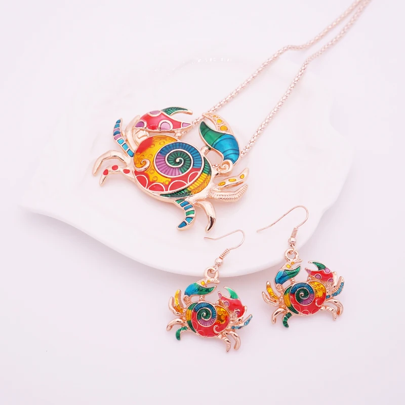 Лето 2016 океан эмалевый Краб Ювелирные наборы для женщин ожерелье серьги набор