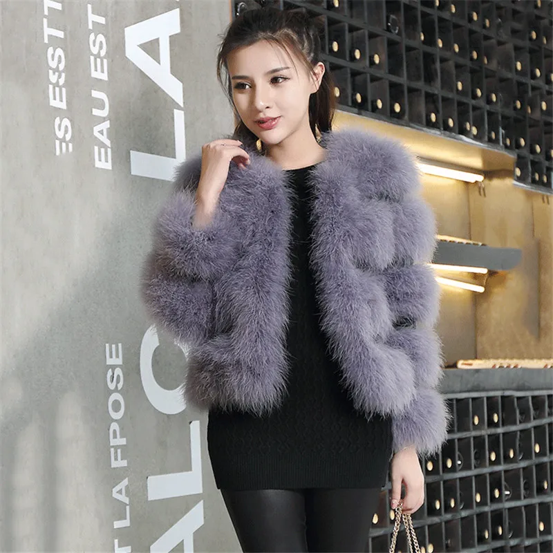 Женские пальто Зимние куртки 2018 Новые Модные Элегантные Страусиные с перьями