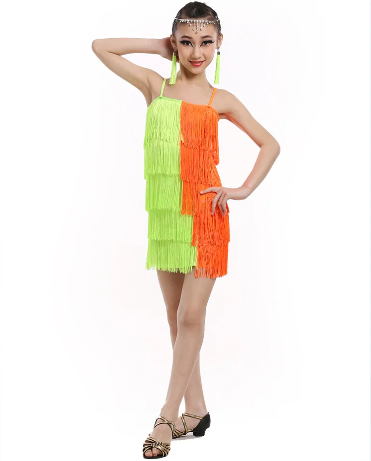 Dress Salsa Dance Costume Girl Sexy Tango Dresses Children Charleston Fringe Dancing Dress Kids Ballroom Clothes