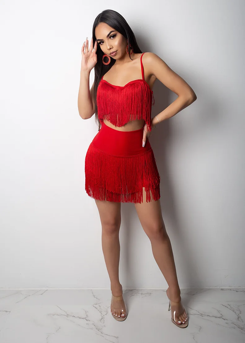 Женское Бандажное платье с кисточками без бретелек комплект из двух предметов
