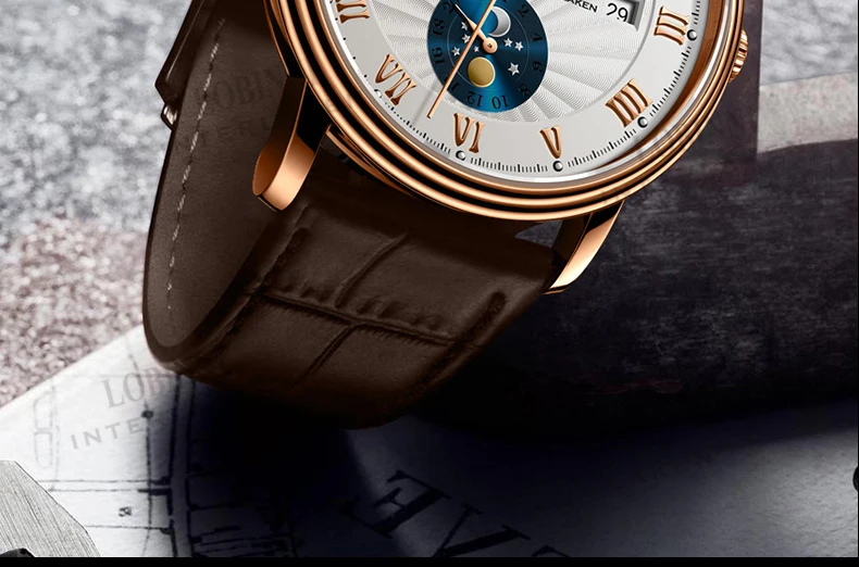 LOBINNI Moon Phase Мужские часы люксовый бренд 50 м водонепроницаемые наручные часы автоматические механические часы мужские сапфировые часы relogio masculino