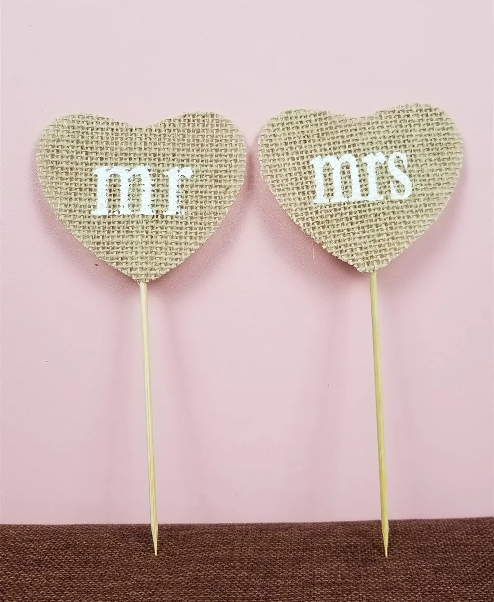 Абрикос 2 шт./компл. Mr Mrs в форме сердца флаг из натурального джута Мешковина