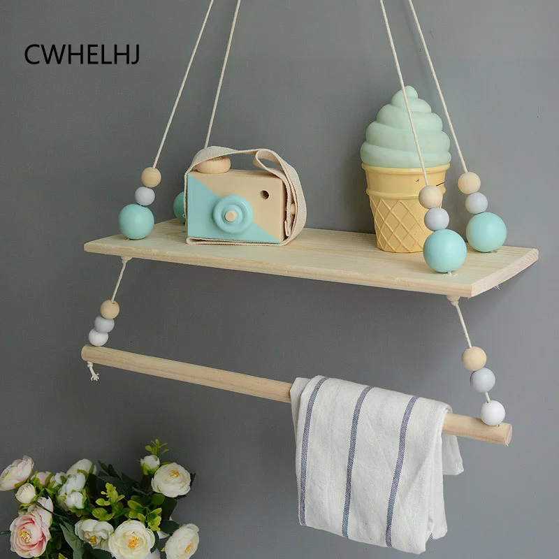 

New Kids Room Wall Hanging Clothing Storage Racks Wood Beads Tassel Decoration Baby Clothes Hanging Shelves Photography Prop