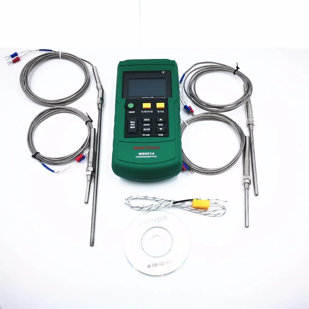 MASTECH MS6514 двухканальный цифровой термометр + 30 мм 50 100 200 K тип термопара датчик