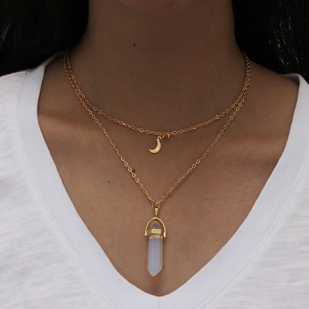 Hexagonal Column Natural Crystal Turquoises Glass Stone Pendant Necklace Leather Chains Choker For Women Gift | Украшения и
