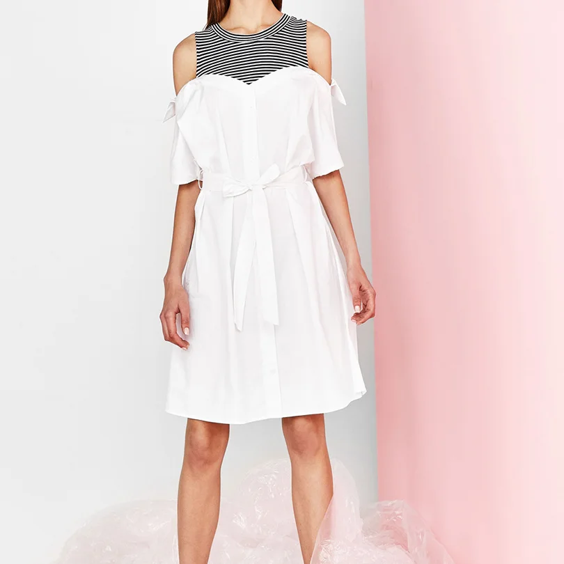 Arvinxia ZA повседневное женское платье в Вертикальную Полоску с галстуком-бабочкой