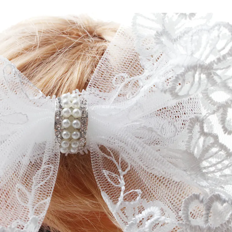 Cinta para el pelo con lazo para ni&ntilde;a, diadema el&aacute;stica para ni&ntilde;a, diadema para beb&eacute;, lazo de encaje de perlas, accesorios bonitos para el cabello-3