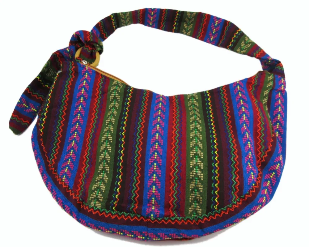 Фото Винтажная ручная сумка hmong Boho, этнический тайский индийский бохо, сумка-мессенджер, сумка-хобо, сумка-тоут, помпон, отделка бусинами, sys-1015B №4