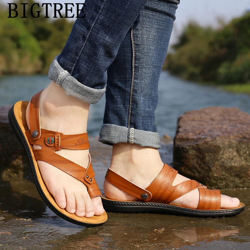 Мужские сандалии из натуральной кожи открытая обувь мужские пляжные