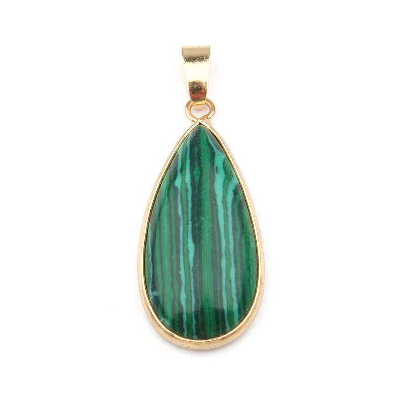 Malachite Натуральный камень подвеска в виде капли воды Форма Подвески Агаты/росекварц/тигровый глаз Подвески Для Изготовление Ювелирных ожерелий 3,6*1,9*0,7 см - Окраска металла: Malachite