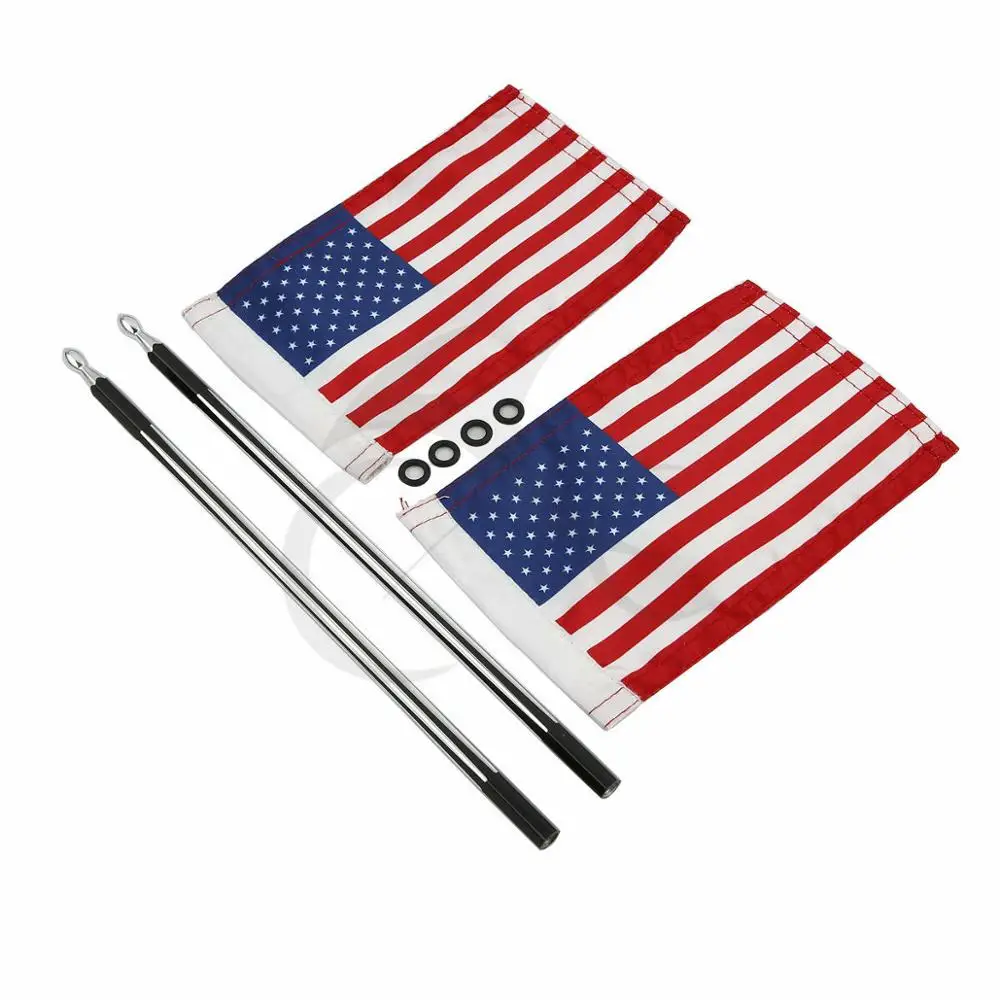 

Motorcycle 2 Pcs Flag Poles US Flags Kit For Harley Road King Street Glide FLHR FLHX FLTRX FLTRXS 2014-17