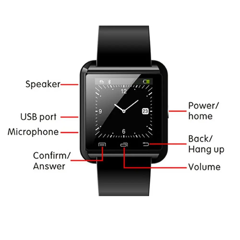 Смарт часы с Bluetooth U8 наручные цифровые спортивные для IOS Android samsung телефон носимая