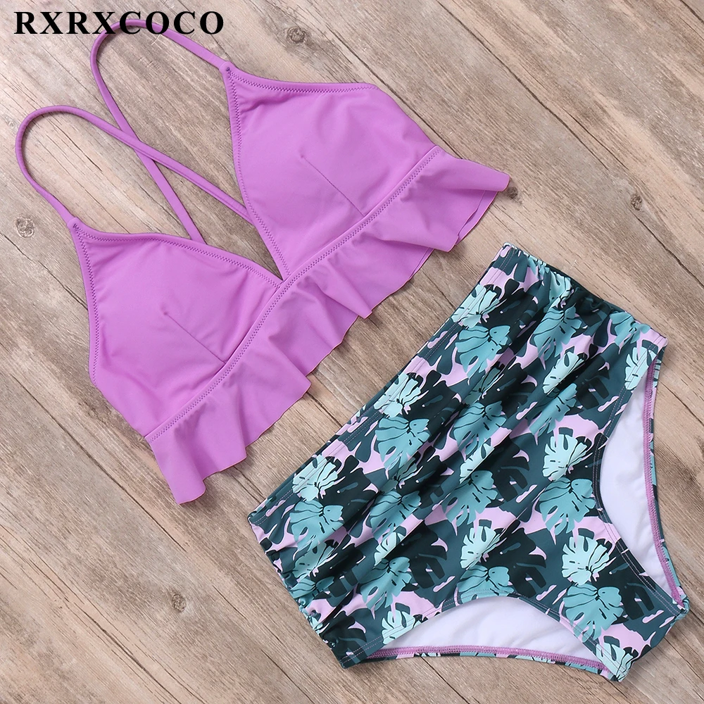 RXRXCOCO, бикини,, Mujer, новинка, сексуальный купальник для женщин, высокая талия, купальник, пуш-ап, бандаж, купальник, с рисунком, бикини, набор
