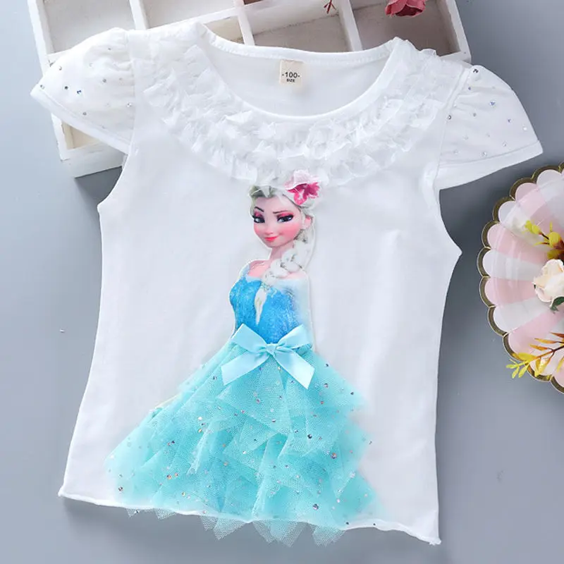 New Summer Girls Clothes Sets Cartoon Childen Cotton Tees Lace Princess T Shirt + Long Pants Leggings 3D Kids Clothing|Комплекты