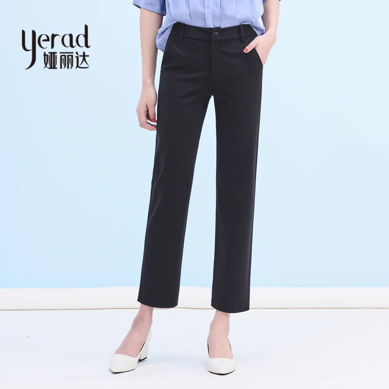 YERAD 2018 Лето Для женщин черные брюки ботильоны Длина элегантные Slim офисные носить