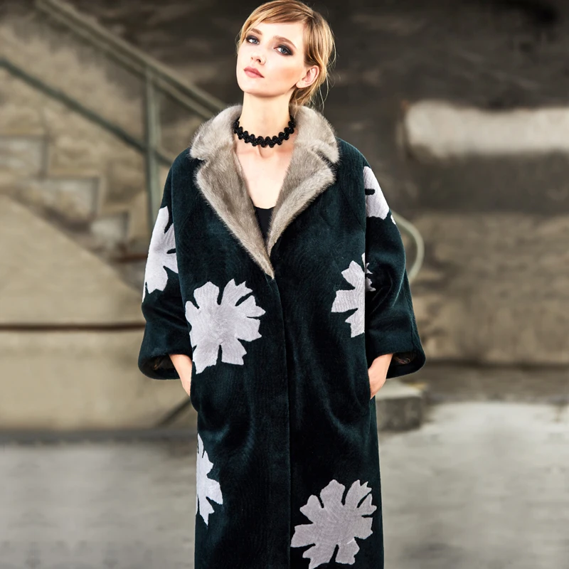 Настоящее пальто с мехом женские зимние стрижки овец густым теплая куртка