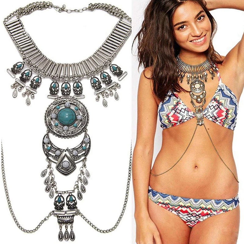 Винтаж Boho себе Цепочки и ожерелья кроссовер портупея для бикини талии живота