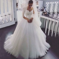 sexy spaghetti strap wedding dresses tulle court train lace appliques a line bridal gowns