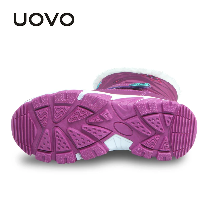 UOVO/сапоги для девочек; фиолетовые детские зимние сапоги; водонепроницаемые детские сапоги; теплая зимняя обувь для девочек