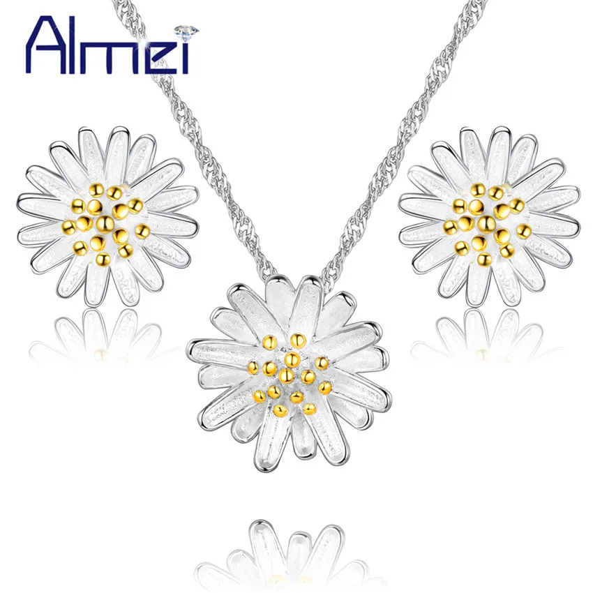 Almei Свадебный Цветочный костюм набор украшений для женщин и девочек серебряный