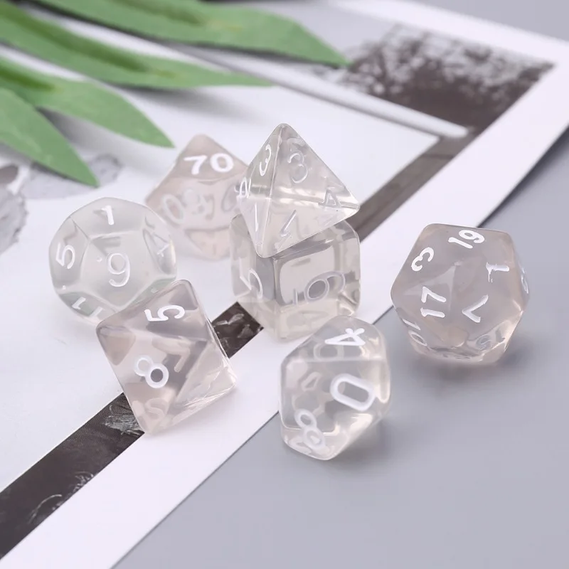 

7 шт./компл. прозрачные белые кубики D4 D6 D8 D10 D12 D20 для игр, многогранные кубики