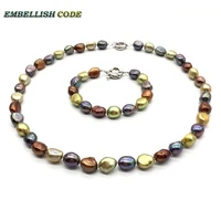 peacock coffee yellow wonderful hong kong color small baroque cultured pearls bracelet bangle charm necklace set for girl women
